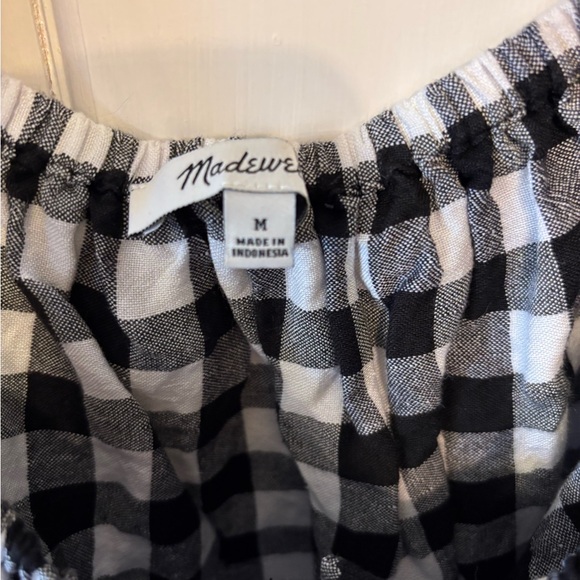 Madewell Size M Black White Gingham Puff Sleeve Button Front Top Parisian Vibes - Picture 4 of 6
